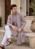Men Dusty Mauve Embroidered Kurta Trouser with Dupatta Set