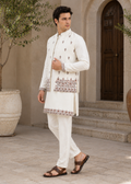 Off White Embroidered Jacket Kurta Trouser Set