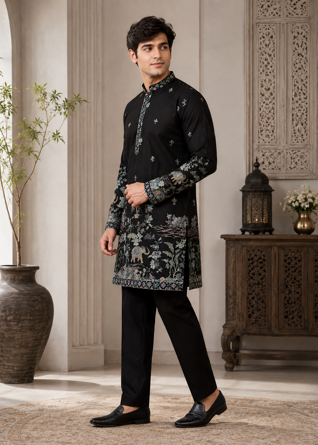 Midnight Royale Embroidered Kurta Truser Set
