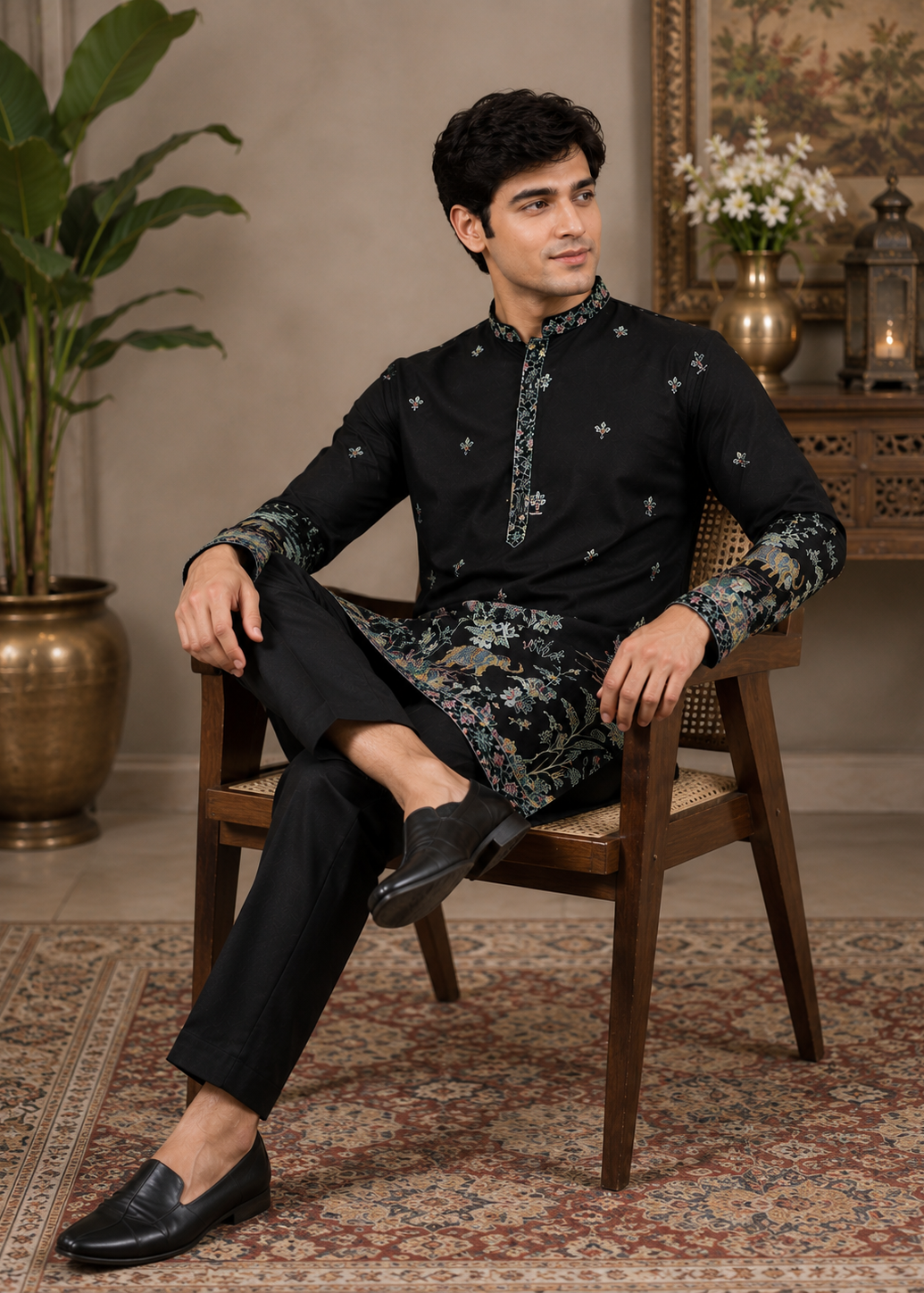 Midnight Royale Embroidered Kurta Truser Set