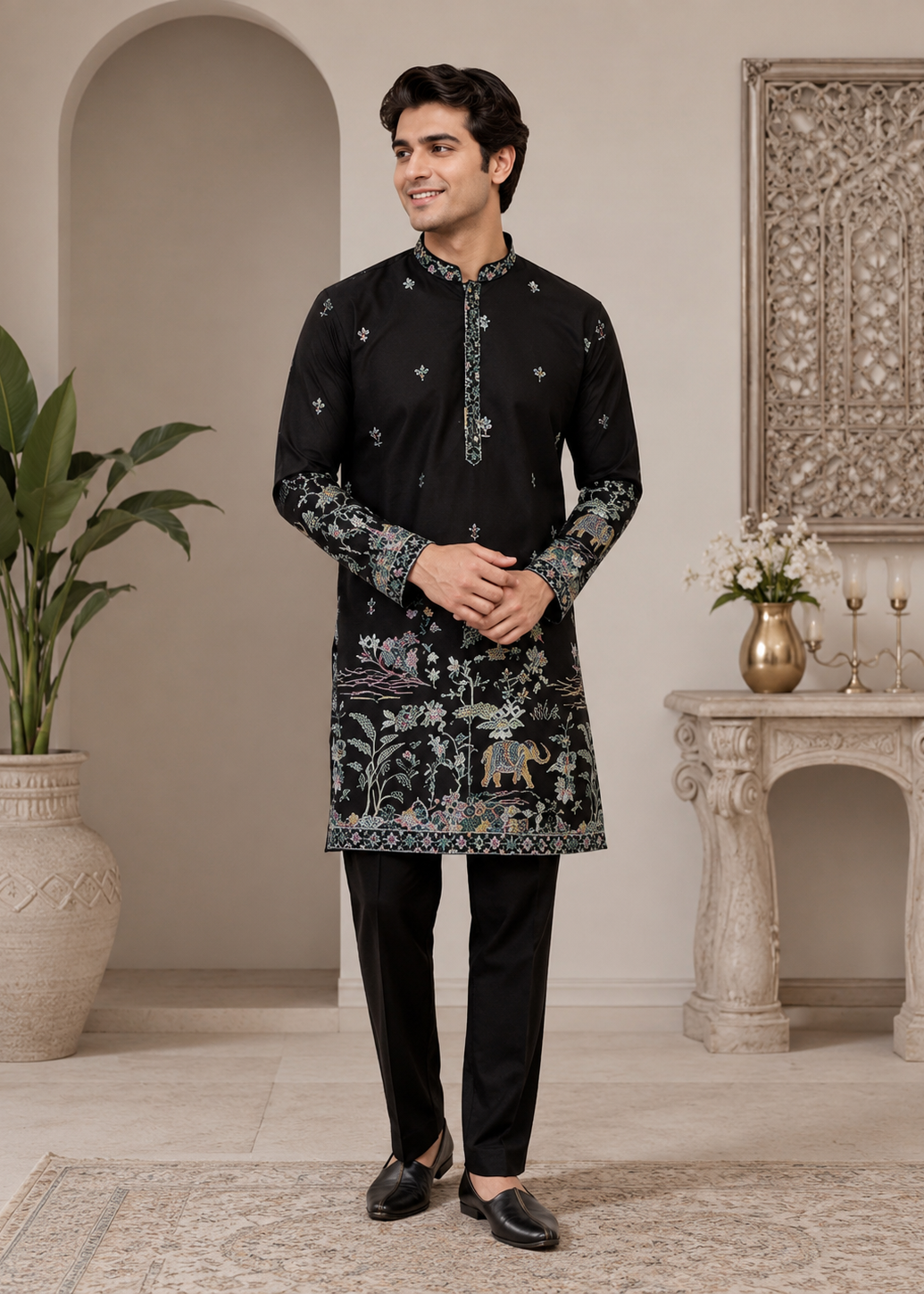 Midnight Royale Embroidered Kurta Truser Set