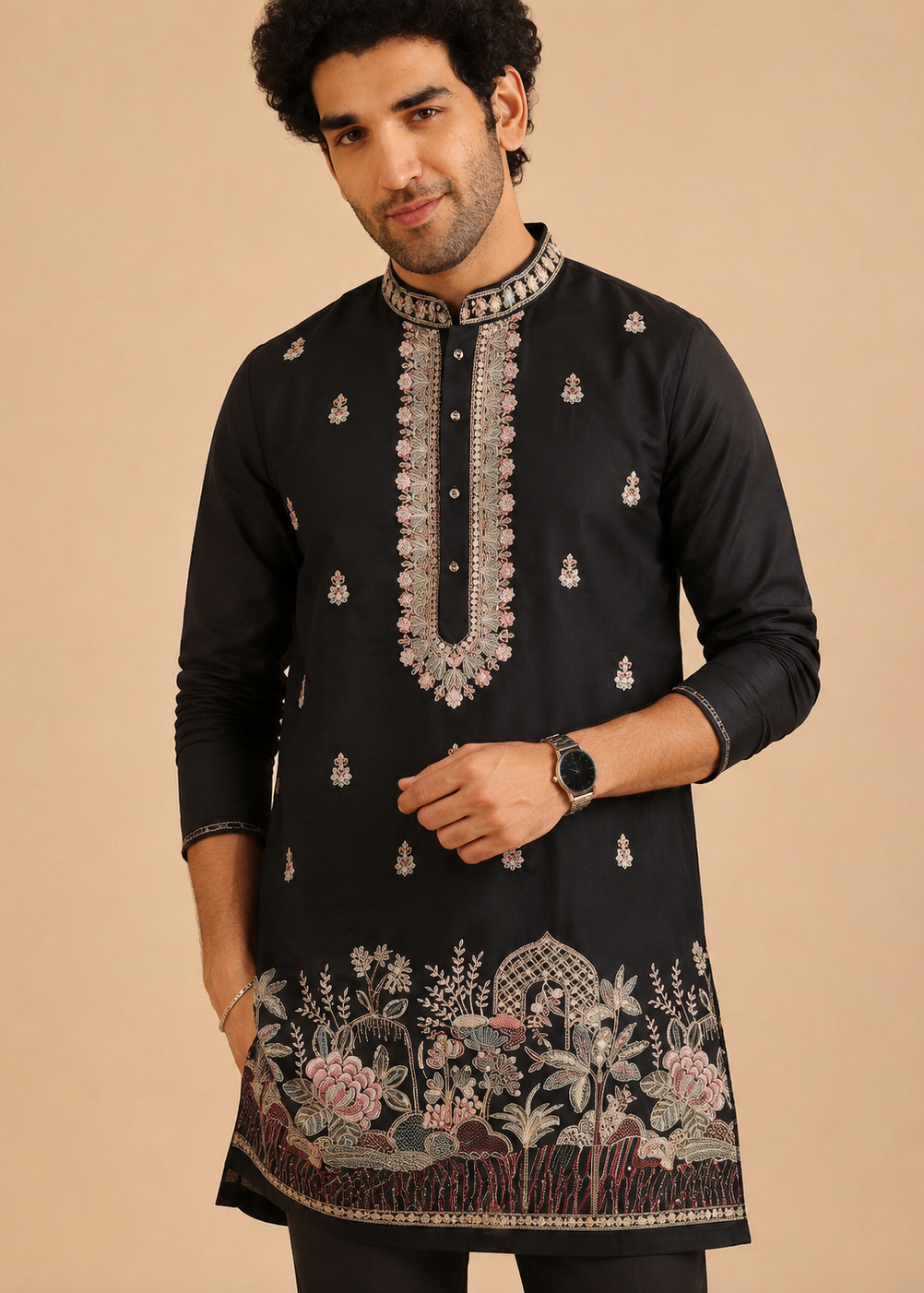 Black Zari Embroidered Kurta Trouser Set