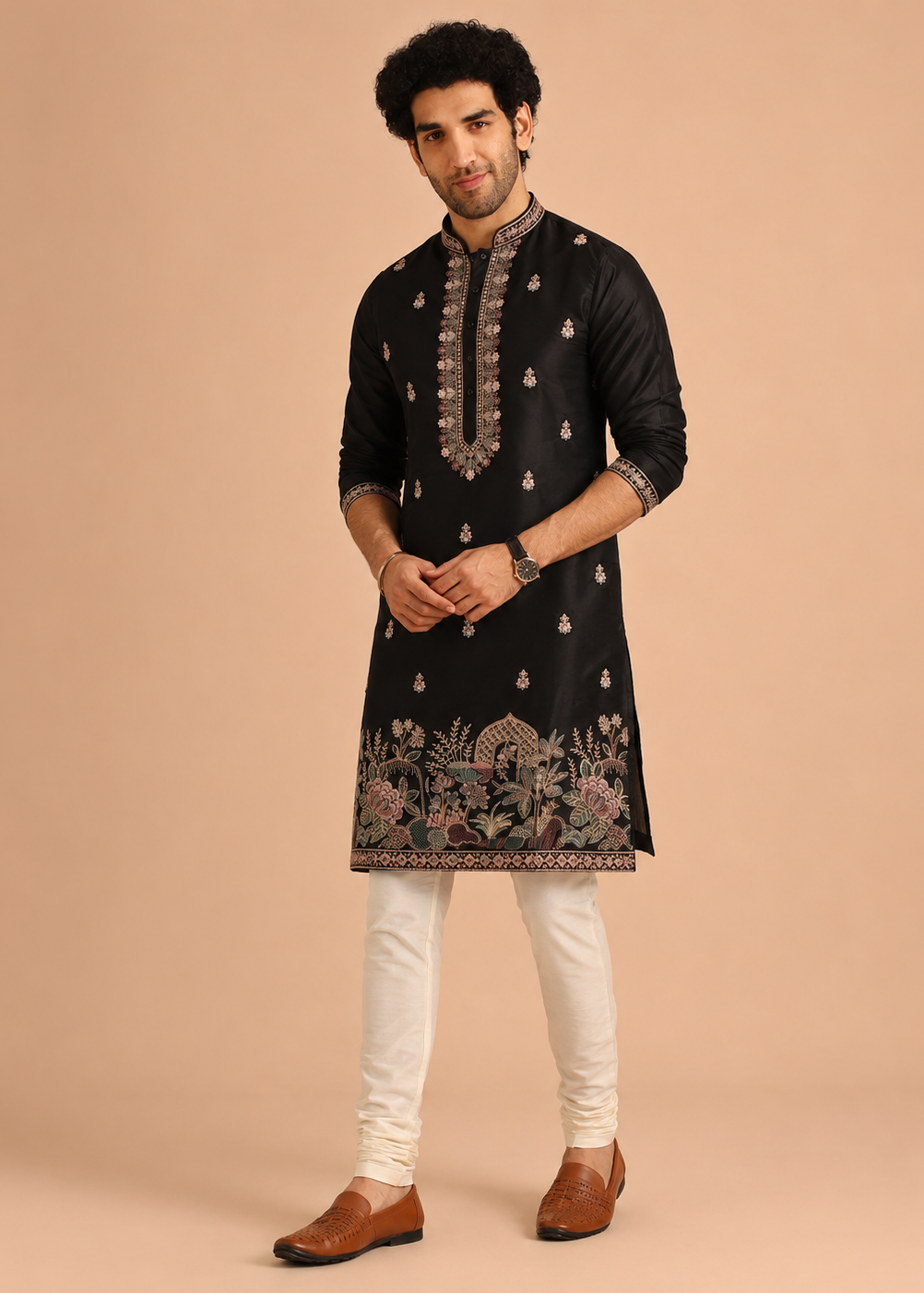 Black Zari Embroidered Kurta Trouser Set
