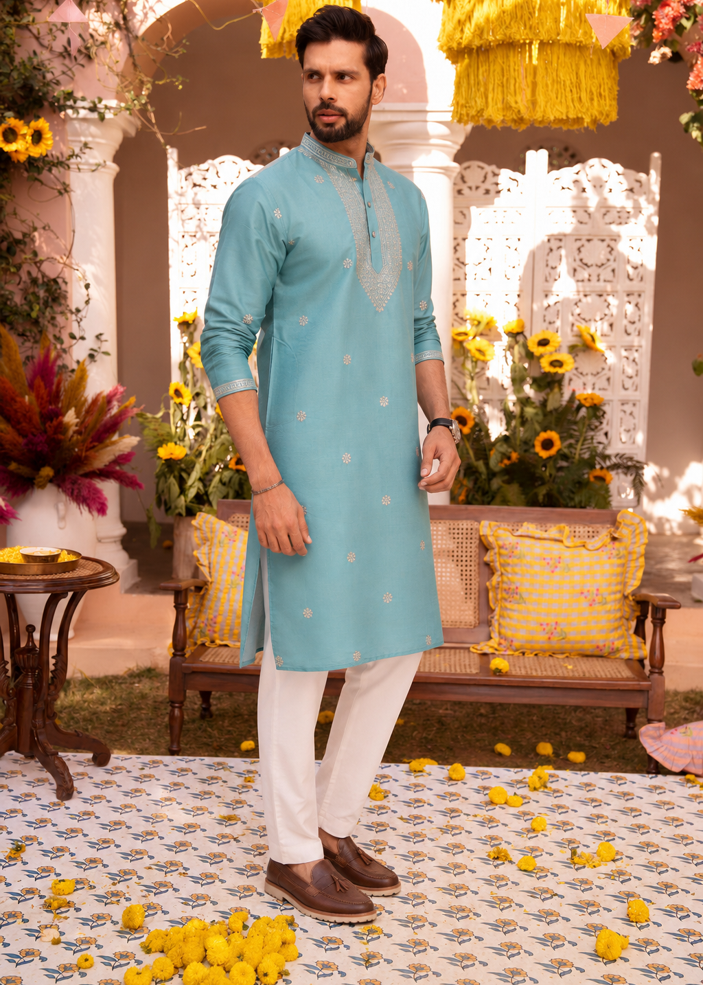 Sky Blue Embroidered Kurta Pajama Set