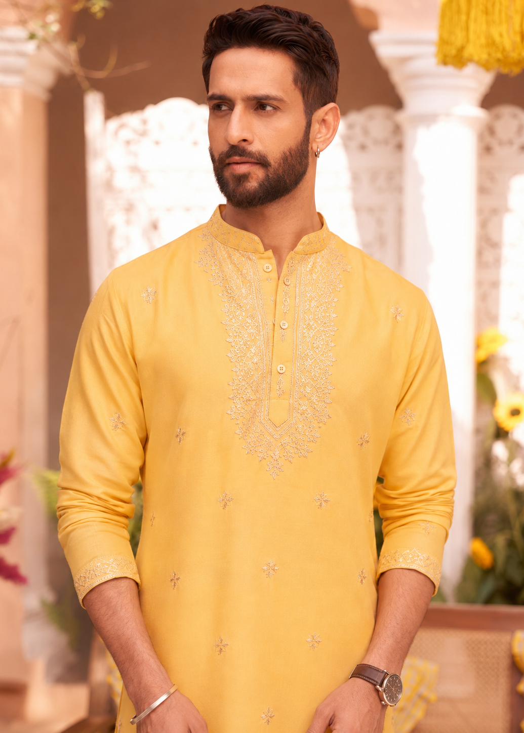 Yellow Sequin Embroidered Kurta Trouser Set
