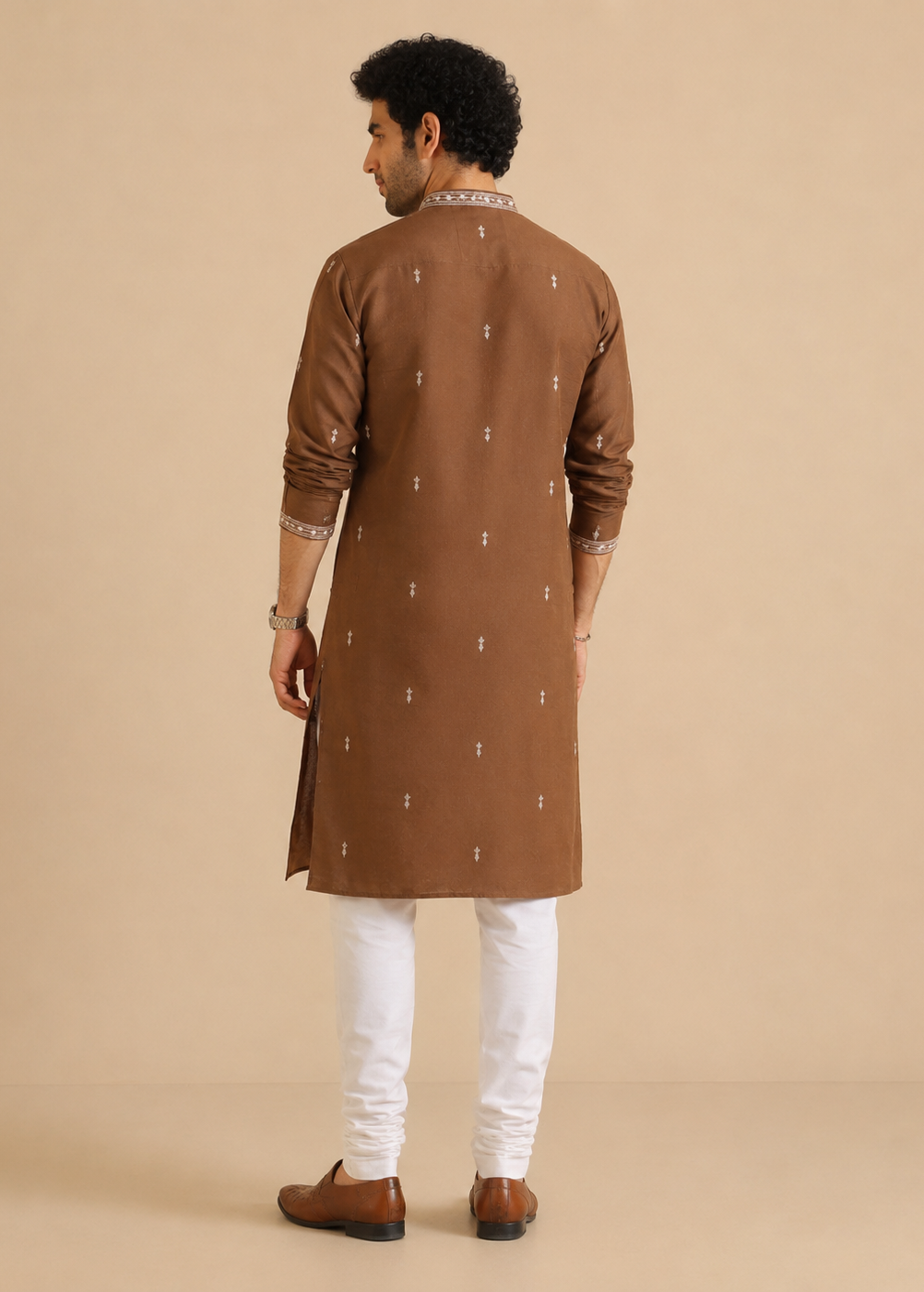 Dark Brown Embroidery and Sequence Kurta Trouser Set