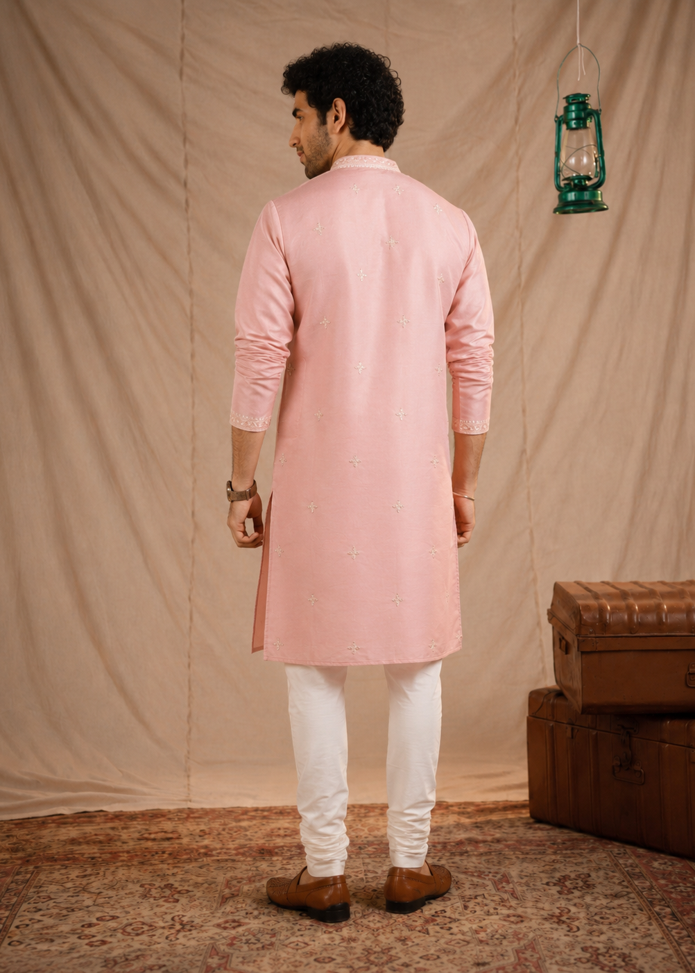 Light Pink Cotton Silk Kurta Trouser Set