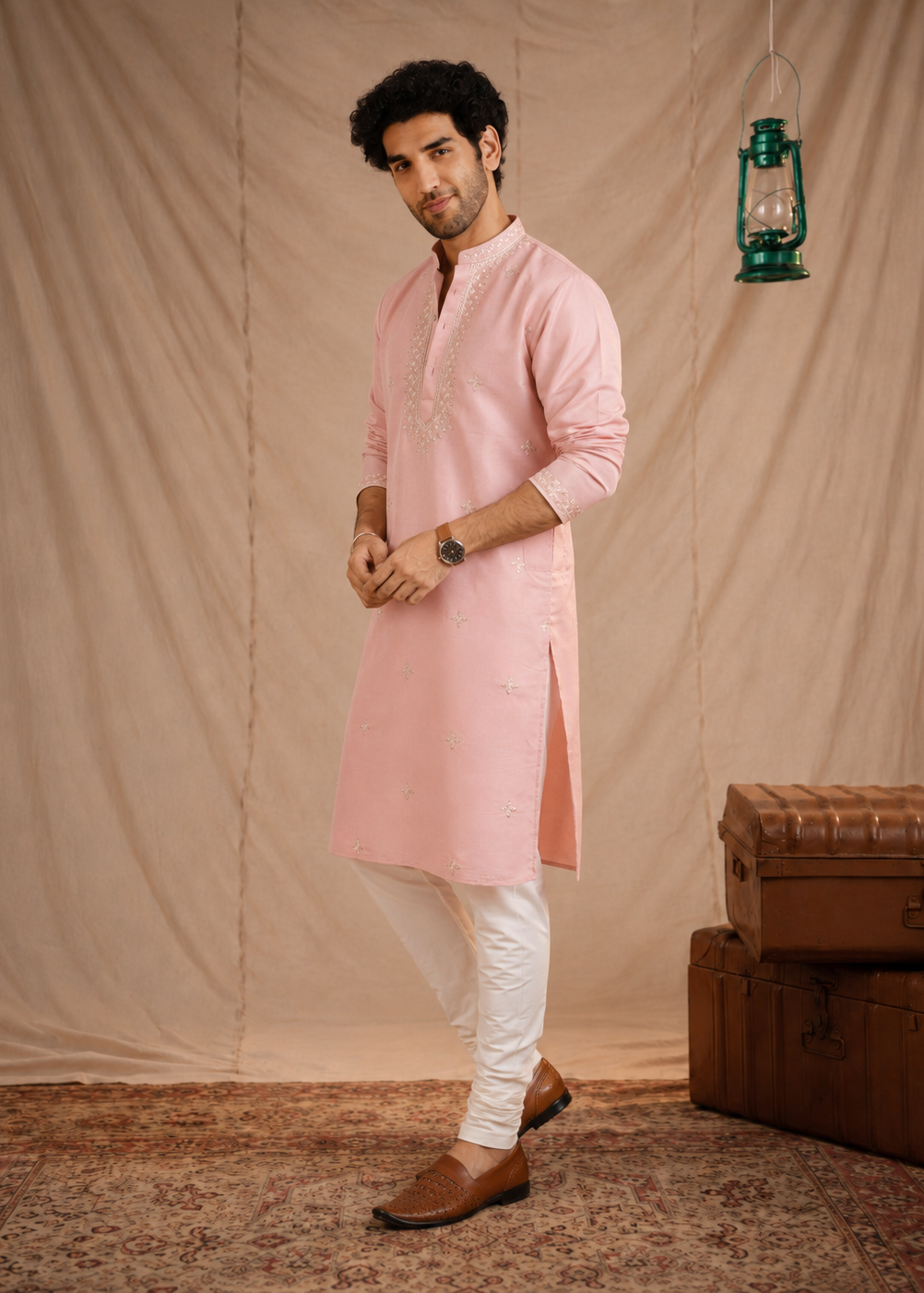 Light Pink Cotton Silk Kurta Trouser Set