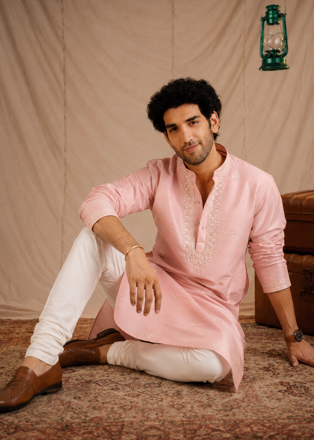 Light Pink Cotton Silk Kurta Trouser Set