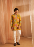 Men Yellow Floral Kurta Trouser Set