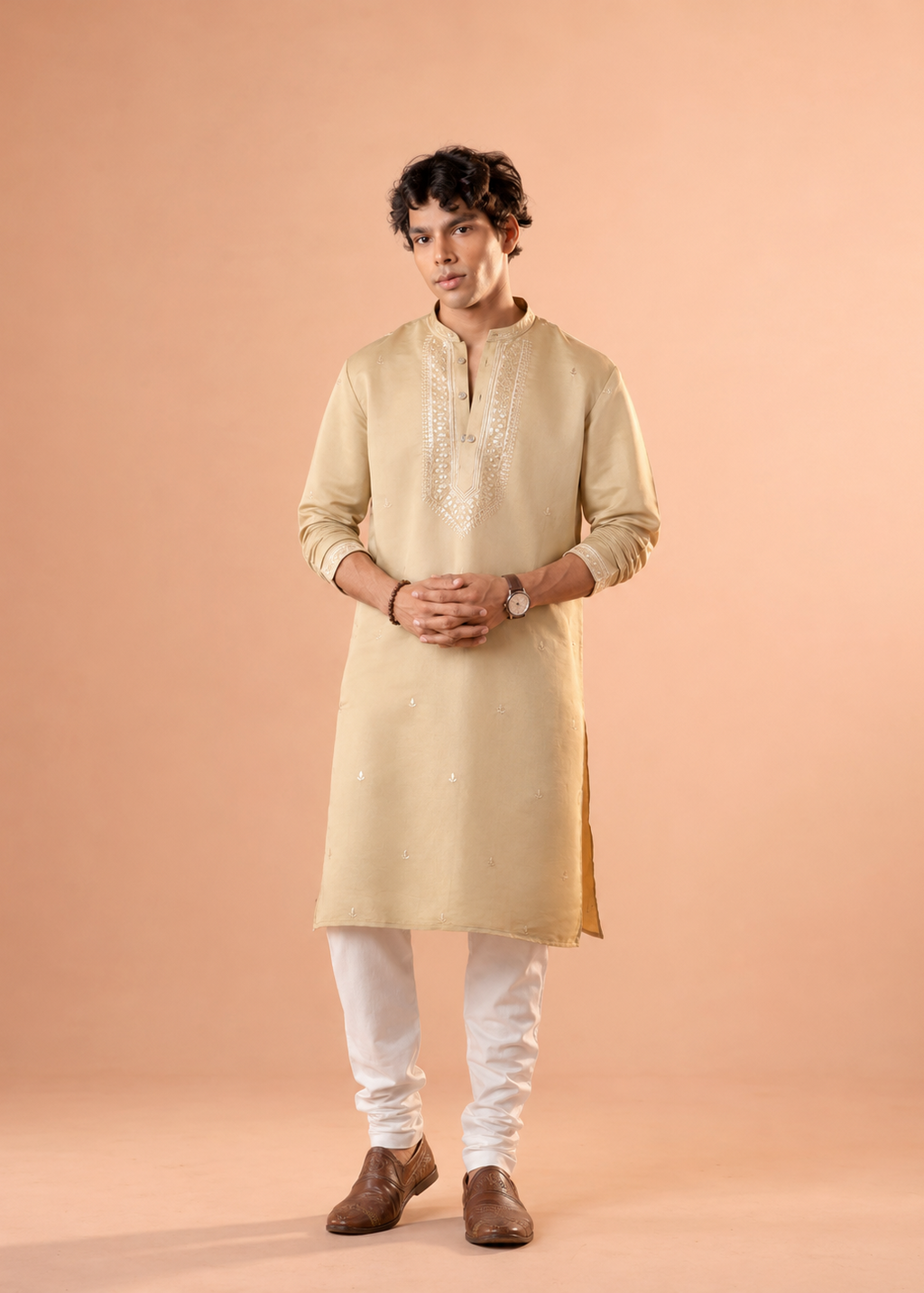 Champagne Embroidered Kurta Trouser Set