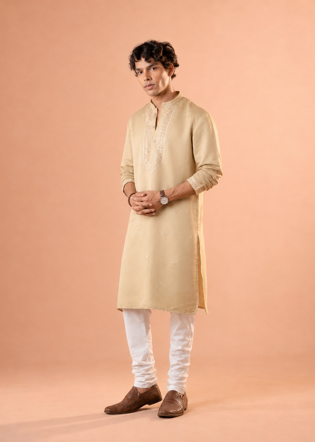 Champagne Embroidered Kurta Trouser Set