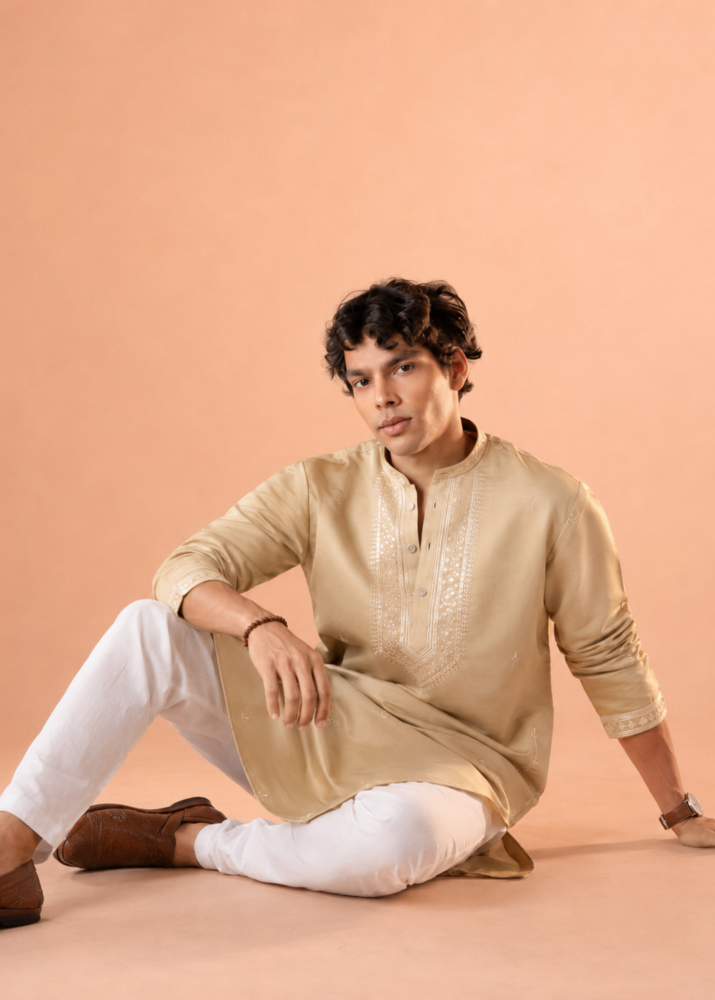 Champagne Embroidered Kurta Trouser Set