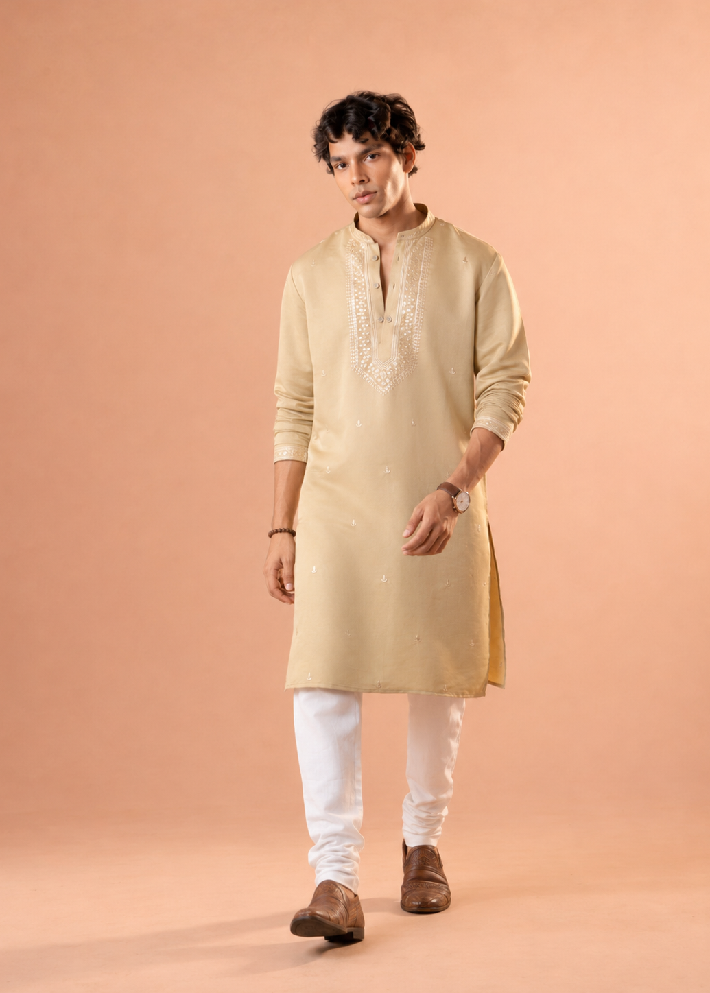 Champagne Embroidered Kurta Trouser Set