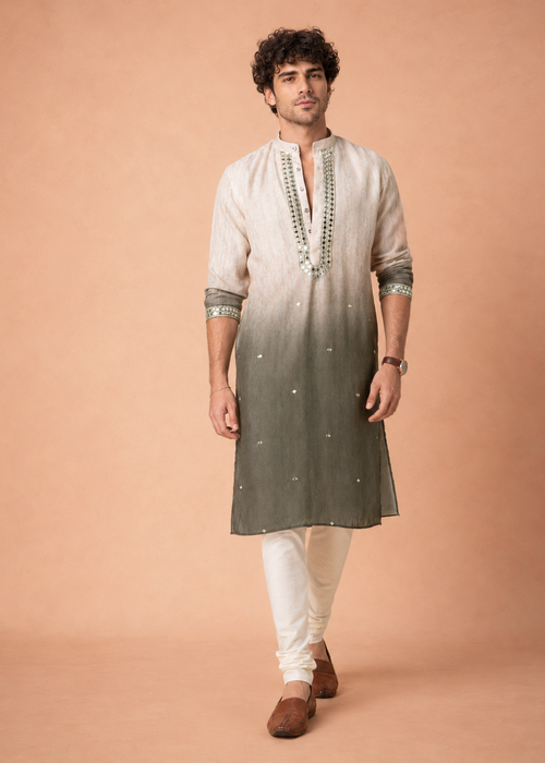 Men Ombre Embellished Sequinned Kurta Trouser Set