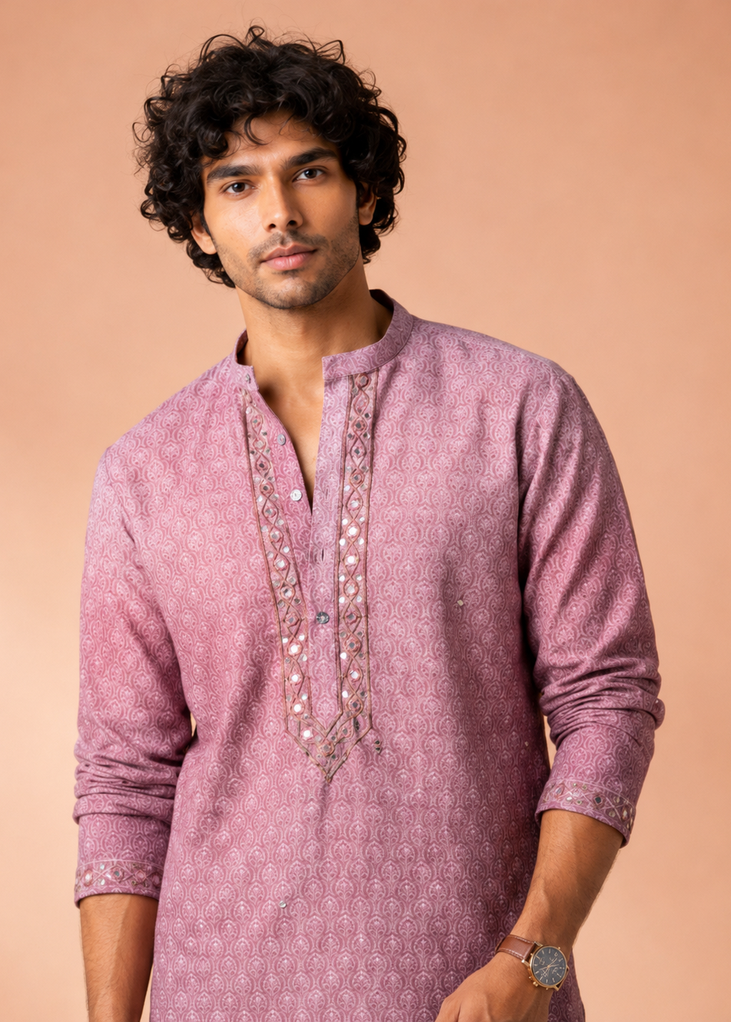 Dusty Rose Mirrorwork Embroidered Kurta Trouser Set