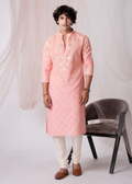 Peach Mirrorwork Embroidered Kurta Set