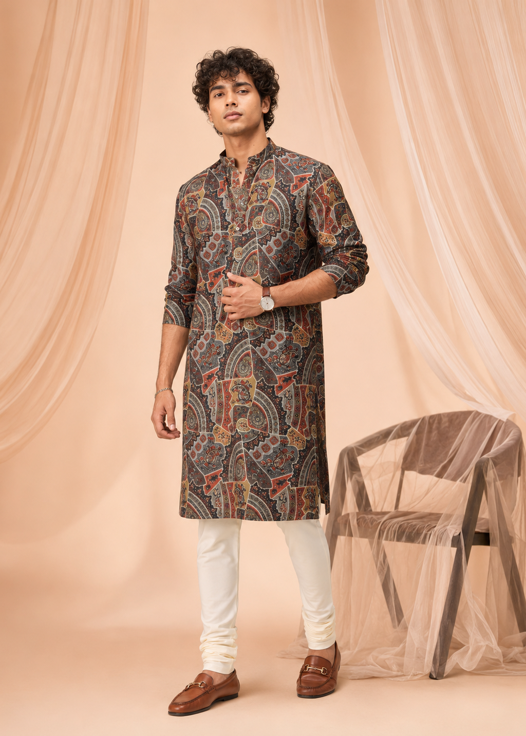 Vintage Paisley Printed Designer Kurta Trouser Set