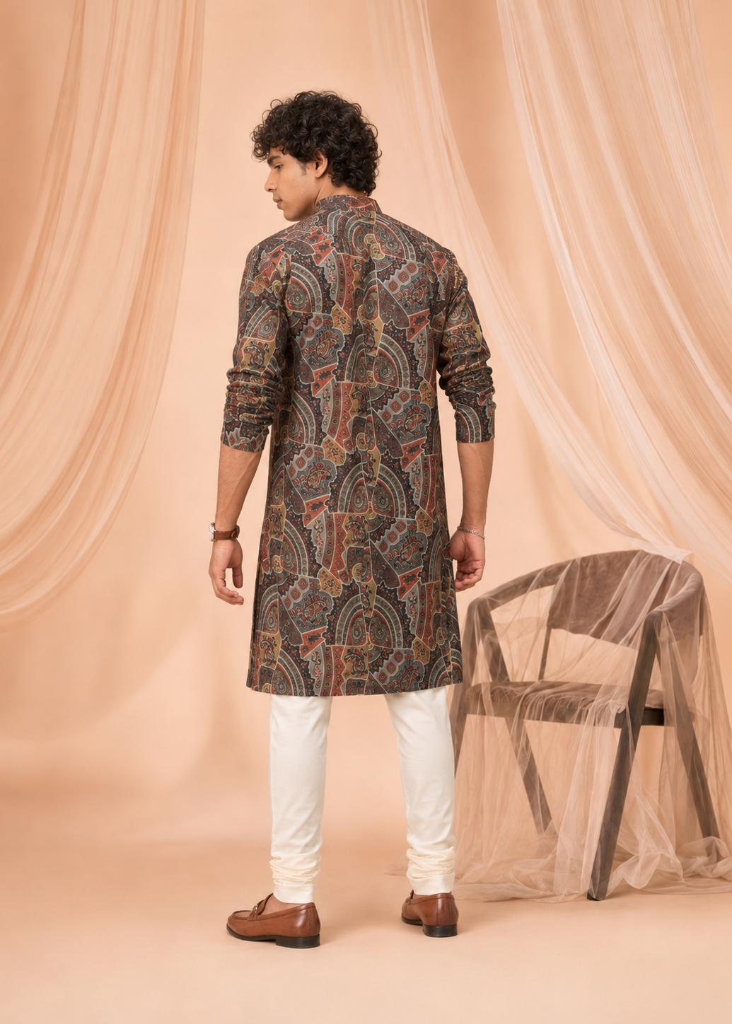 Vintage Paisley Printed Designer Kurta Trouser Set
