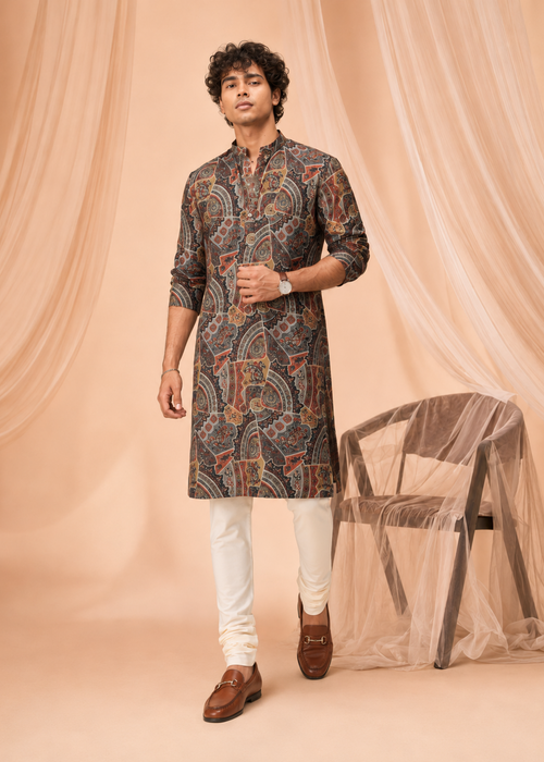 Vintage Paisley Printed Designer Kurta Trouser Set