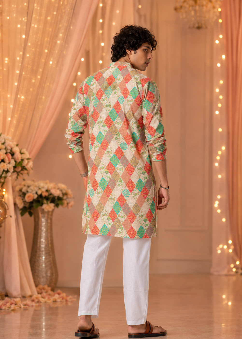 Multicolour Motif Kurta Churidar Set