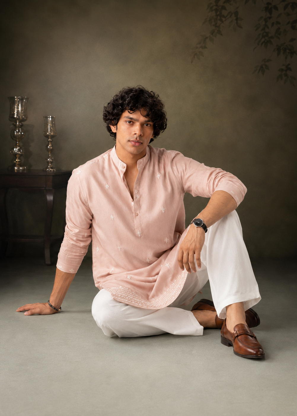 Blush Pink Embroidered Kurta Trouser Set