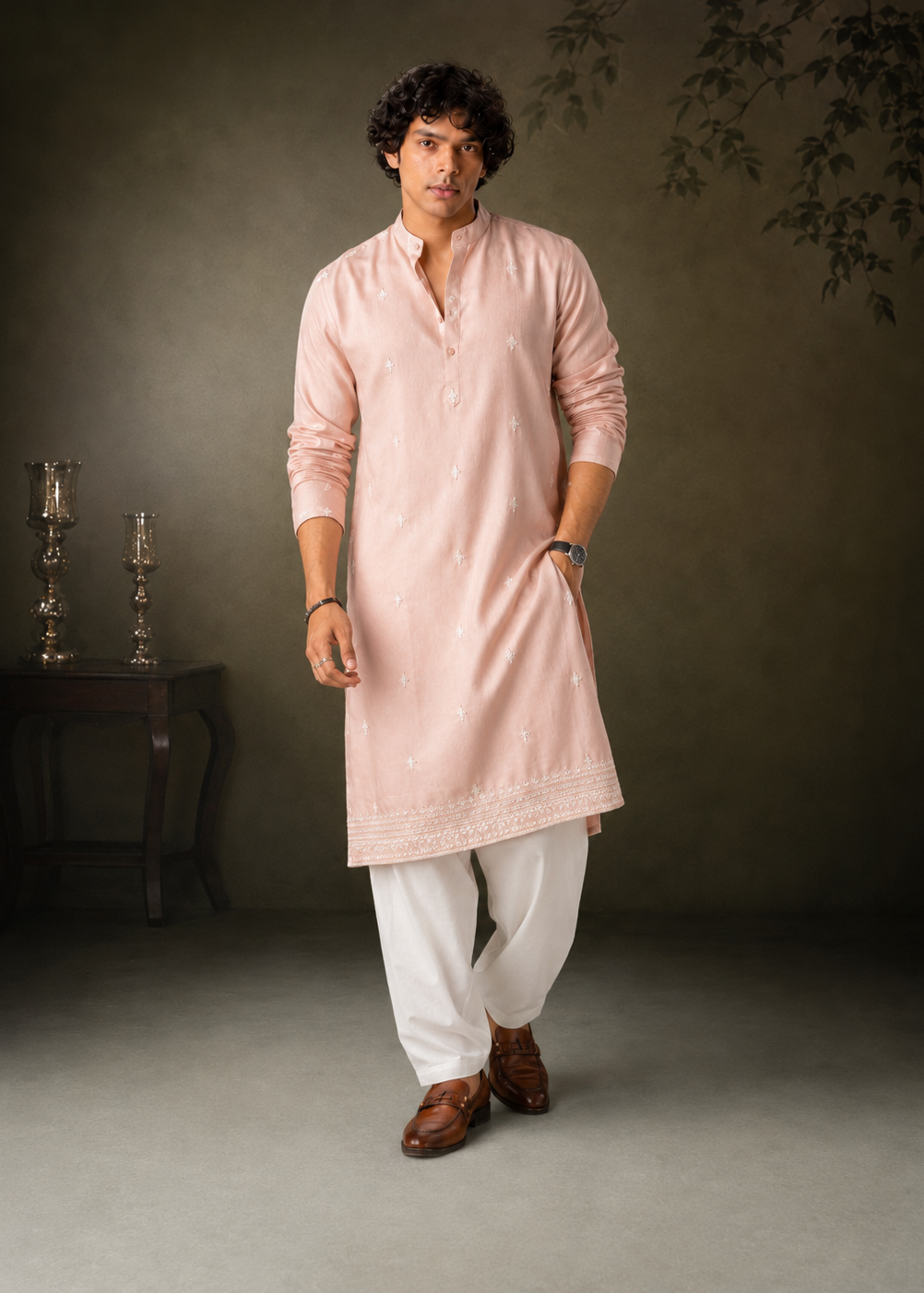 Blush Pink Embroidered Kurta Trouser Set