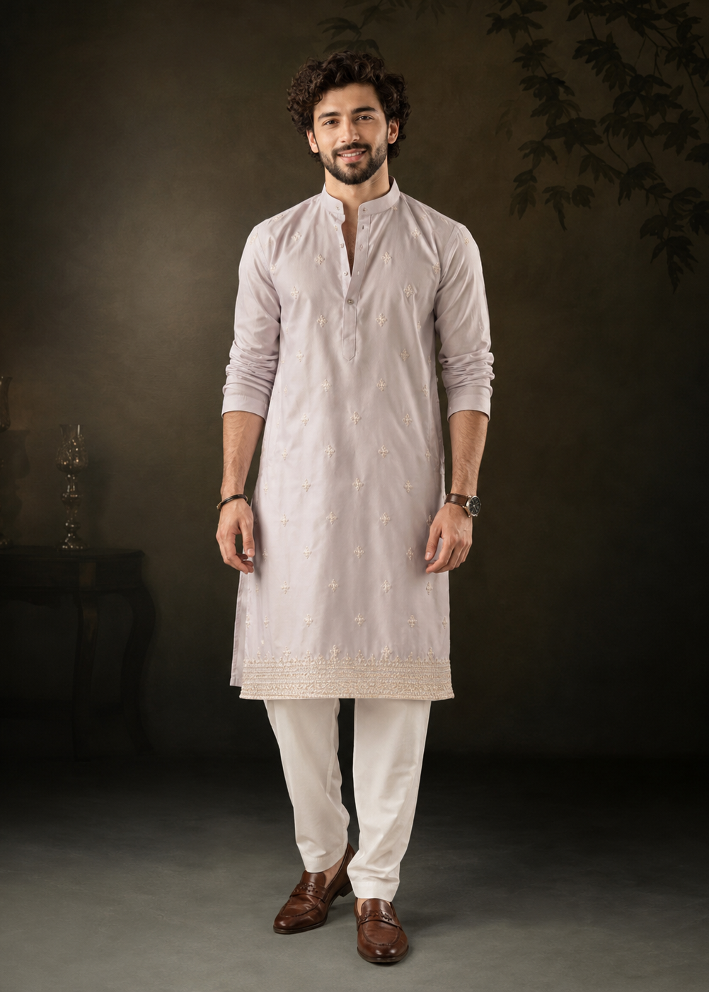 Pearl Ivory Festive Kurta Trouser Set