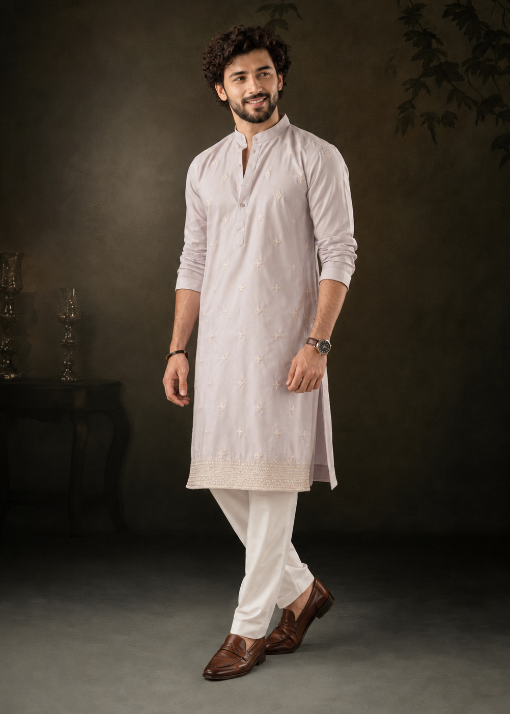 Pearl Ivory Festive Kurta Trouser Set