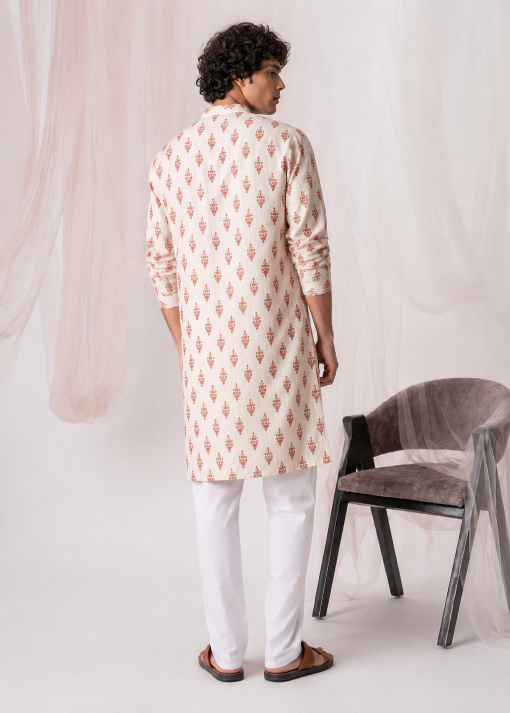 Off-White Floral Festive Kurta Trouser Set