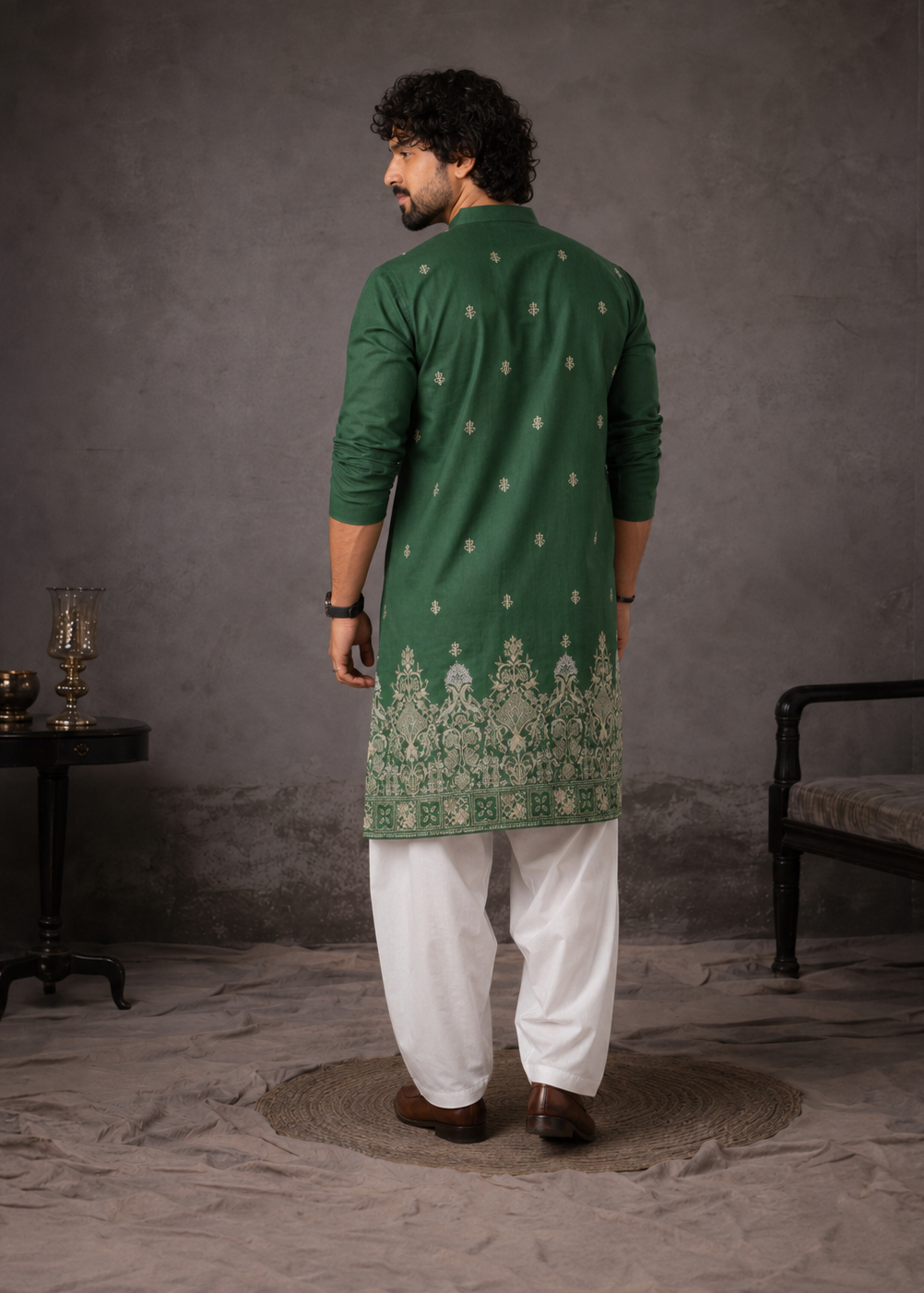 Heritage Green Ethnic Kurta Trouser with Intricate Embroidery