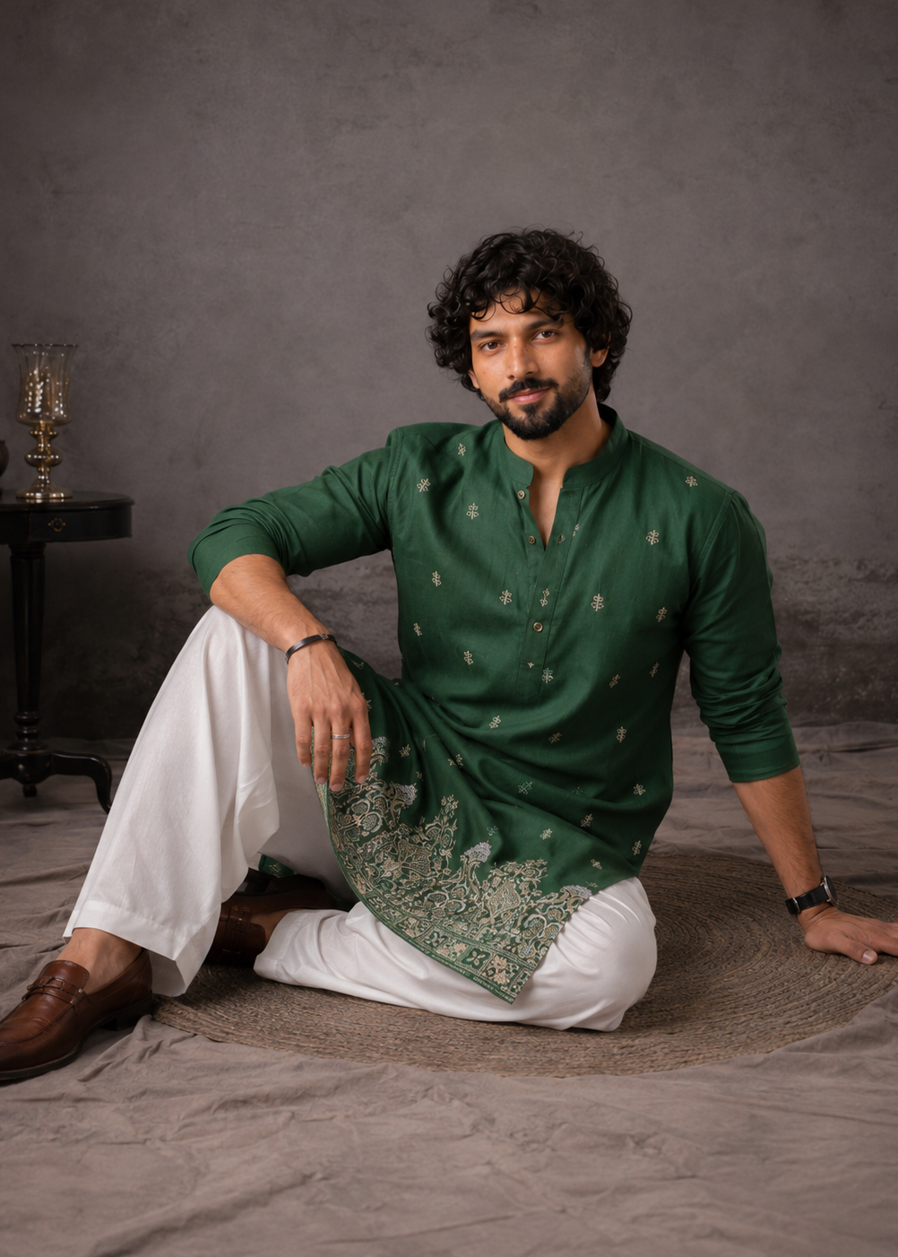 Heritage Green Ethnic Kurta Trouser with Intricate Embroidery