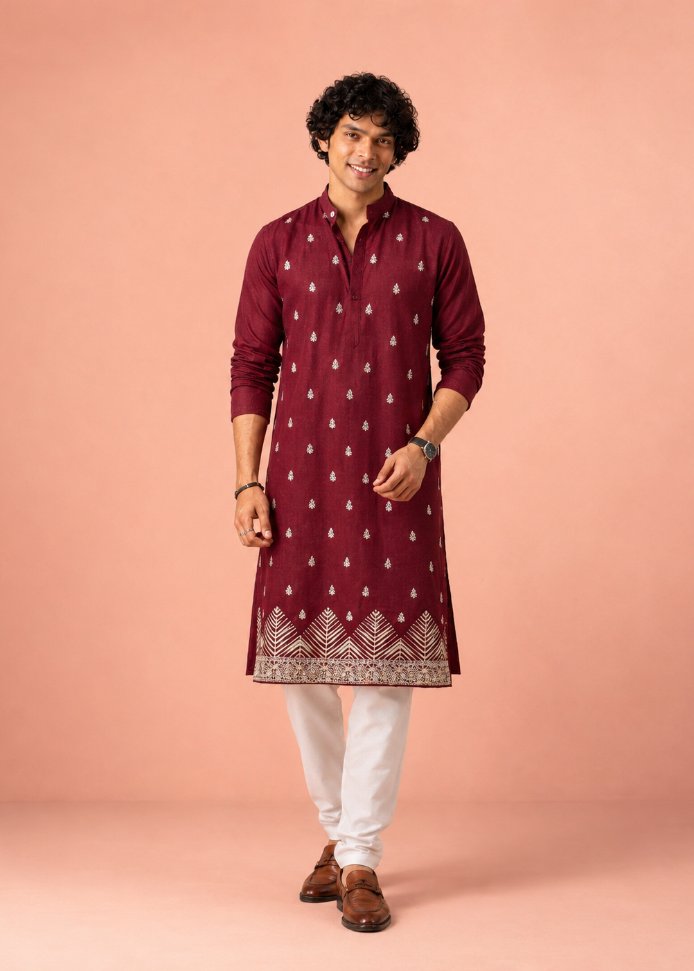 Maroon Buta Embroidered Kurta Trouser Set