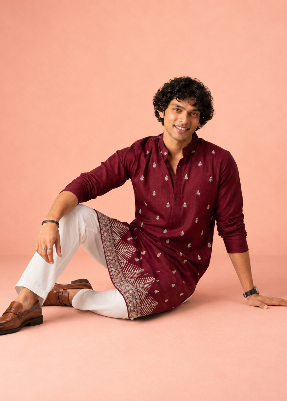 Maroon Buta Embroidered Kurta Trouser Set