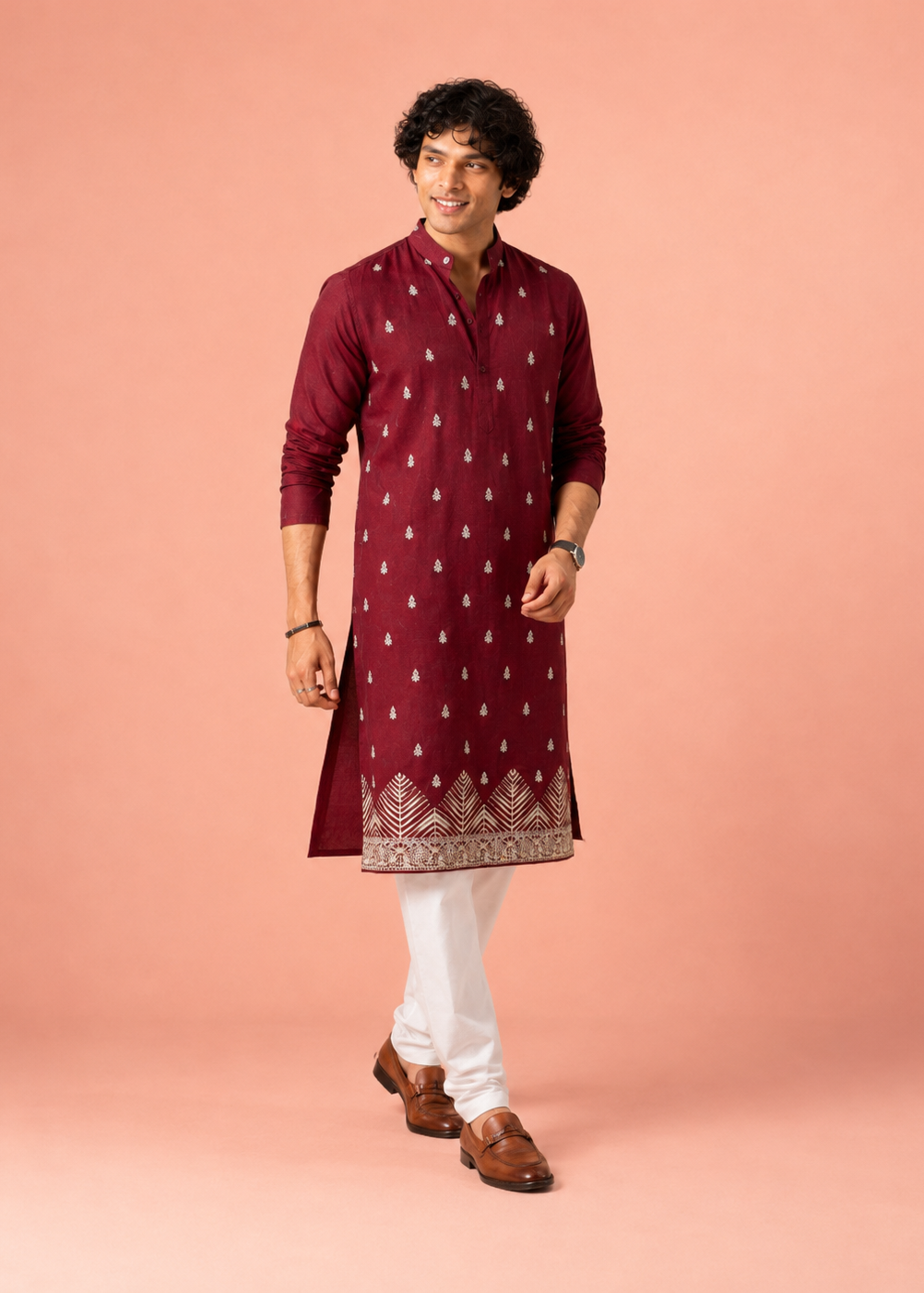 Maroon Buta Embroidered Kurta Trouser Set