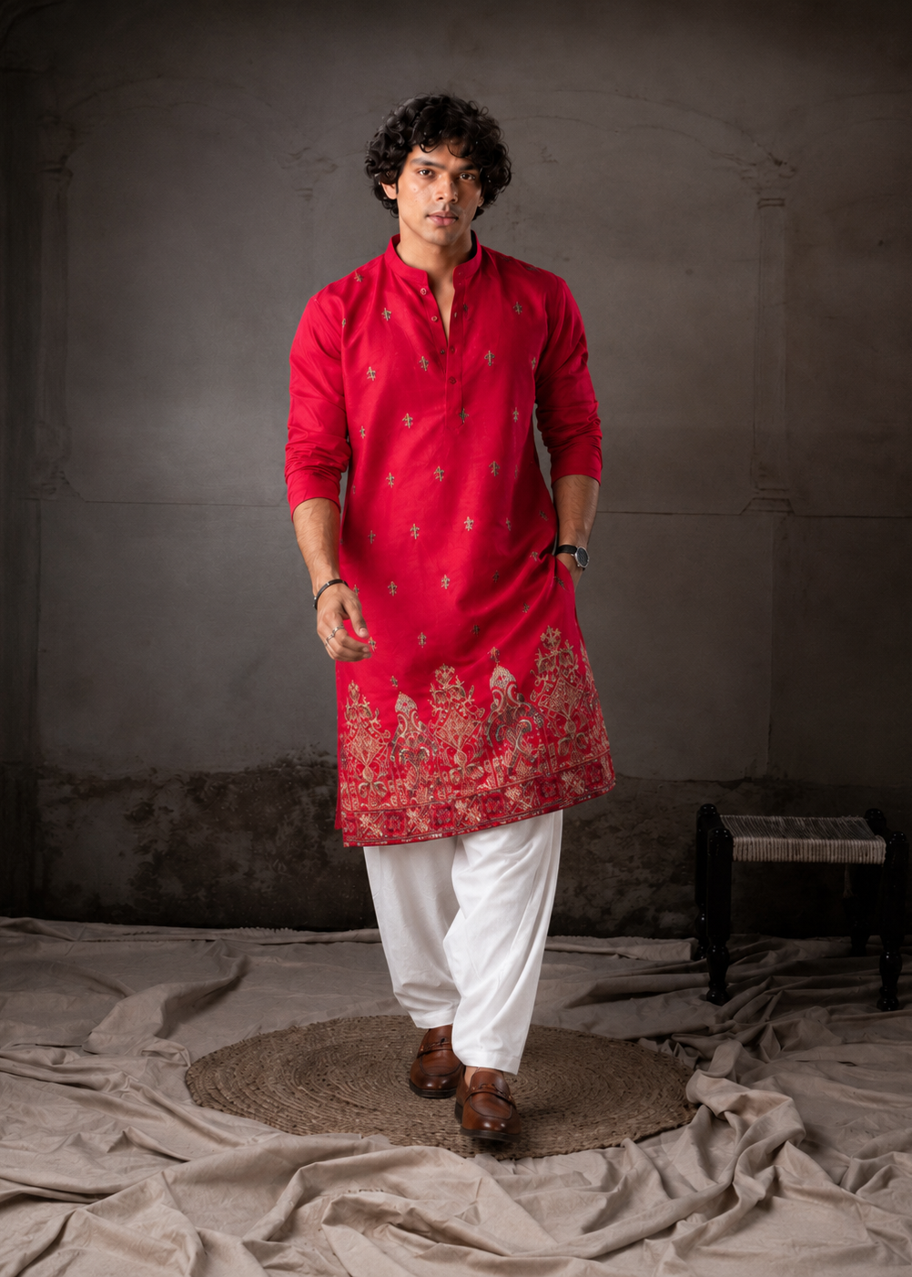 Rani Pink Ethnic Kurta Trouser with Intricate Embroidery