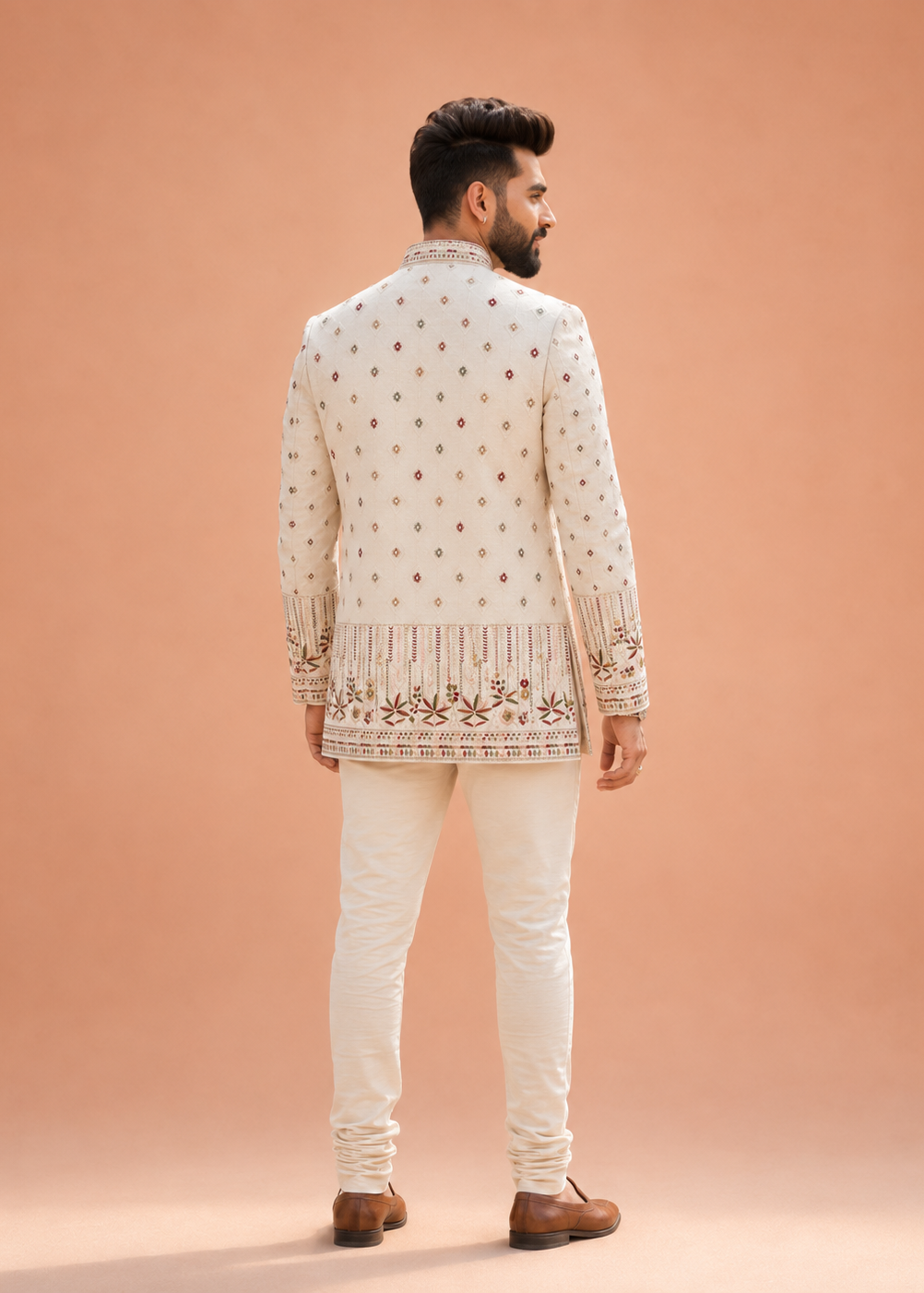 Cream Floral Embroidered Indo-Western Pant Set