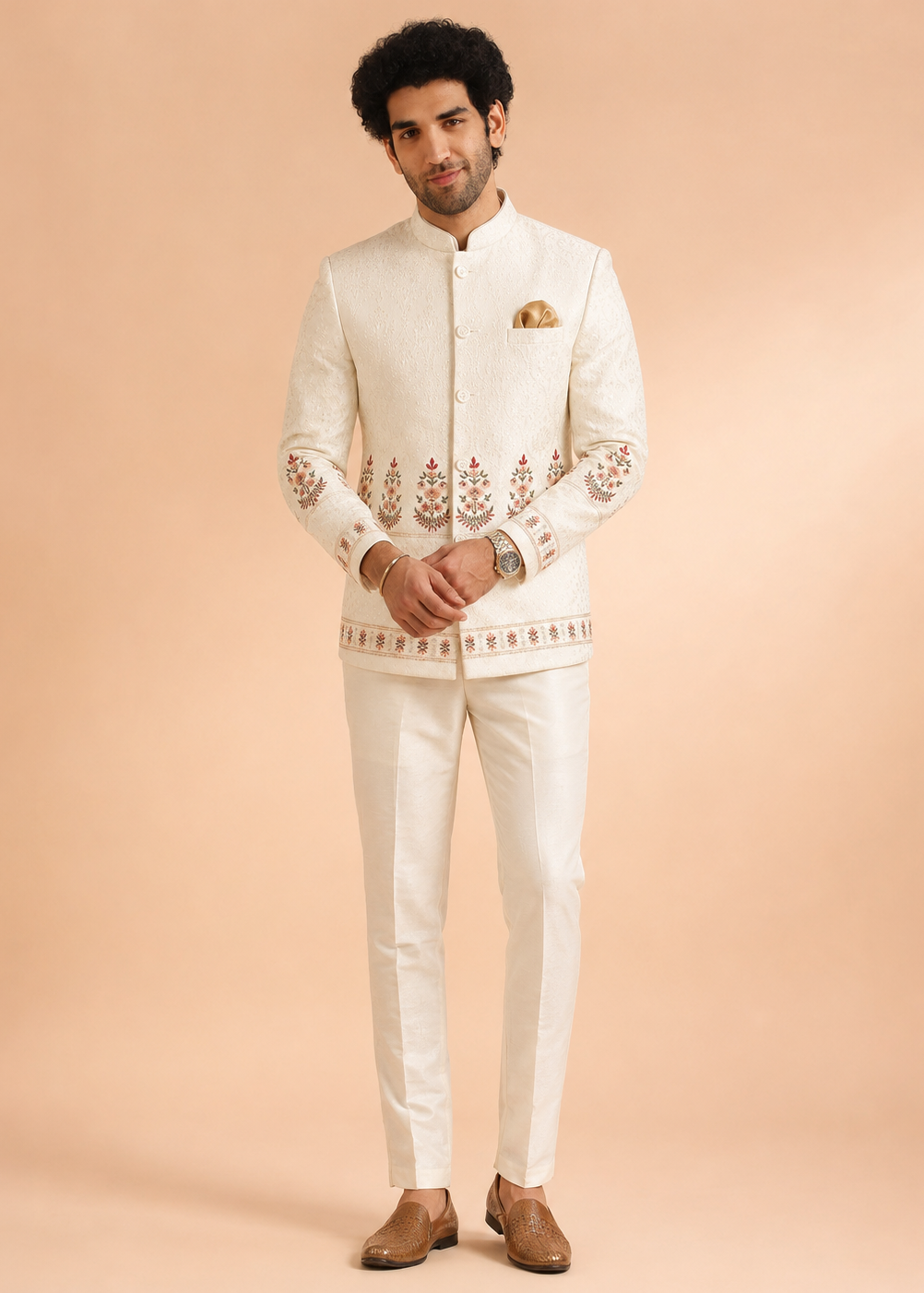 White Regal Embroidered Indo-Western Jacket Set