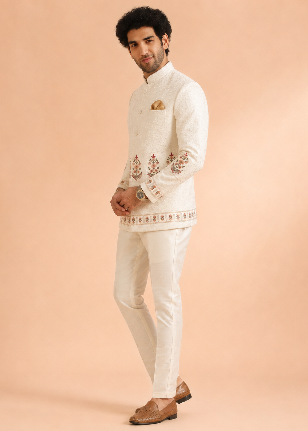 White Regal Embroidered Indo-Western Jacket Set