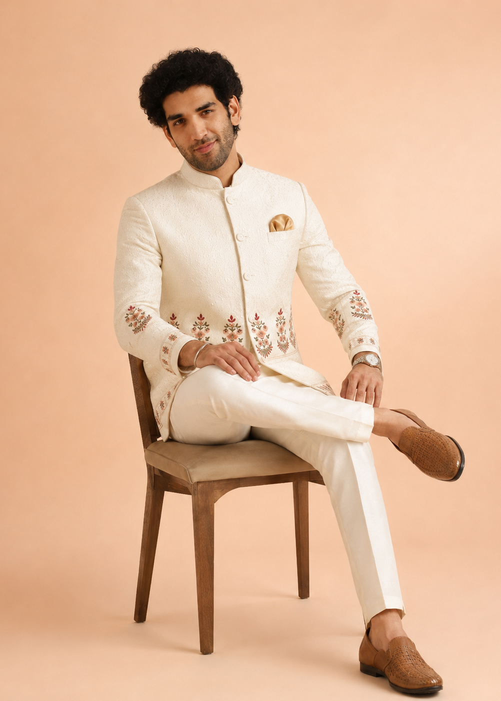 White Regal Embroidered Indo-Western Jacket Set