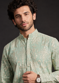 Men Mint Embroidered Kurta Trouser Set