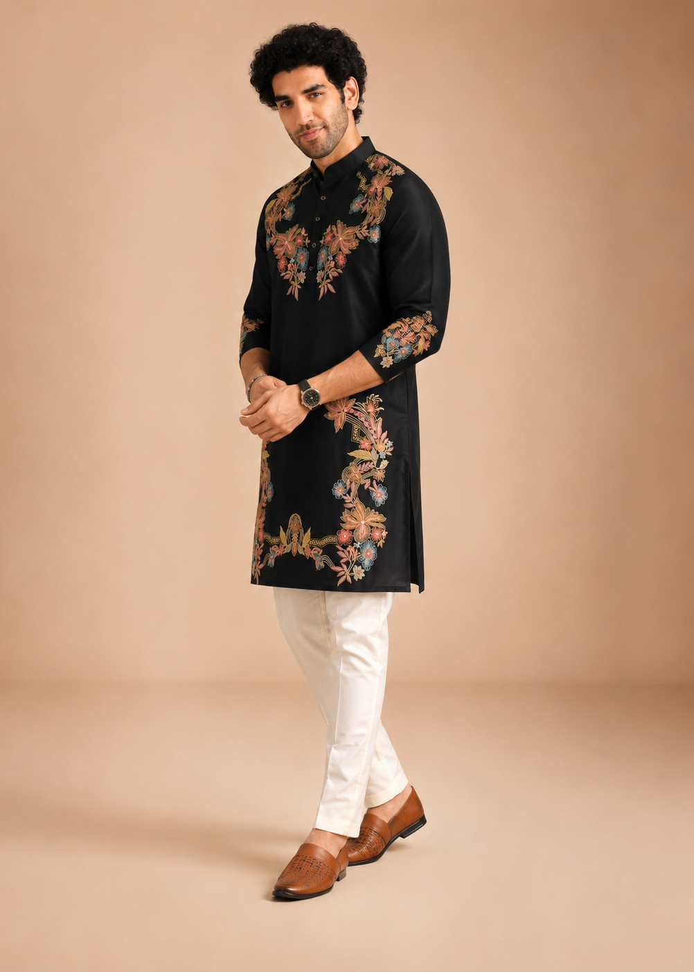 Black Floral Kurta Trouser Set