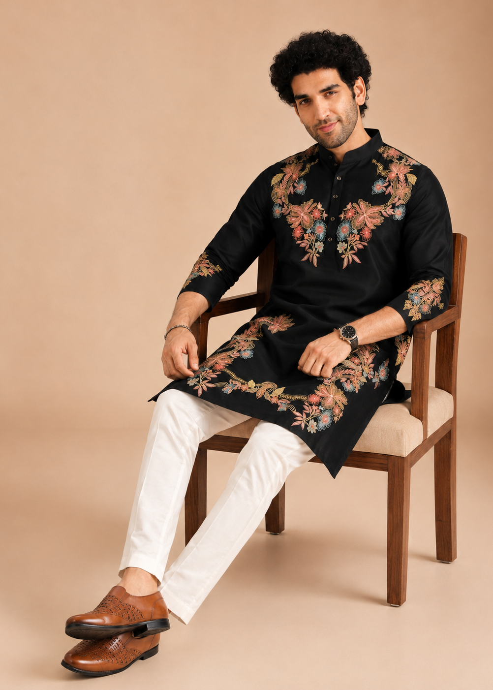 Black Floral Kurta Trouser Set