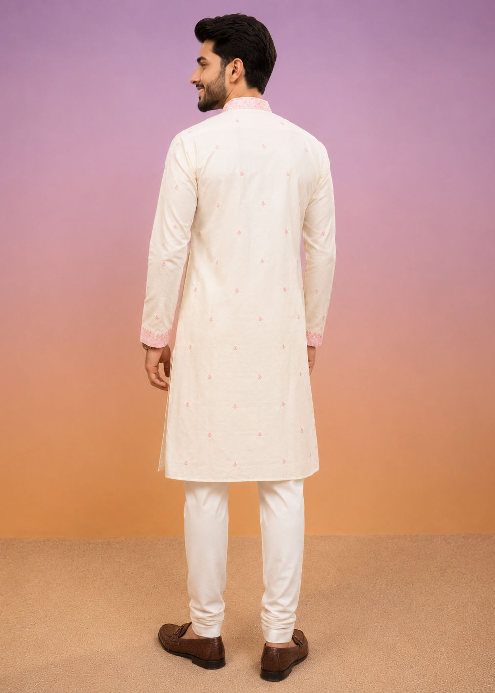 Men Rose Embroidered Kurta Trouser Set