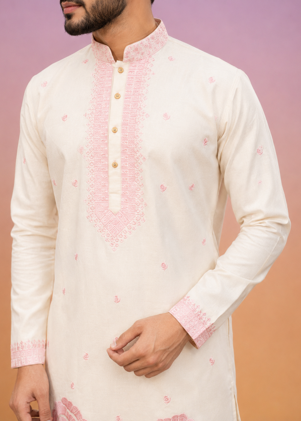 Men Rose Embroidered Kurta Trouser Set