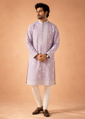 Lilac White Embroidered Kurta Trouser  Set