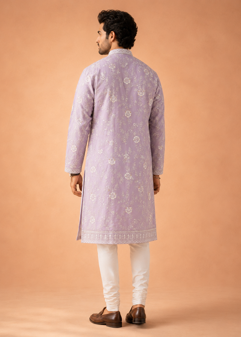 Lilac White Embroidered Kurta Trouser  Set