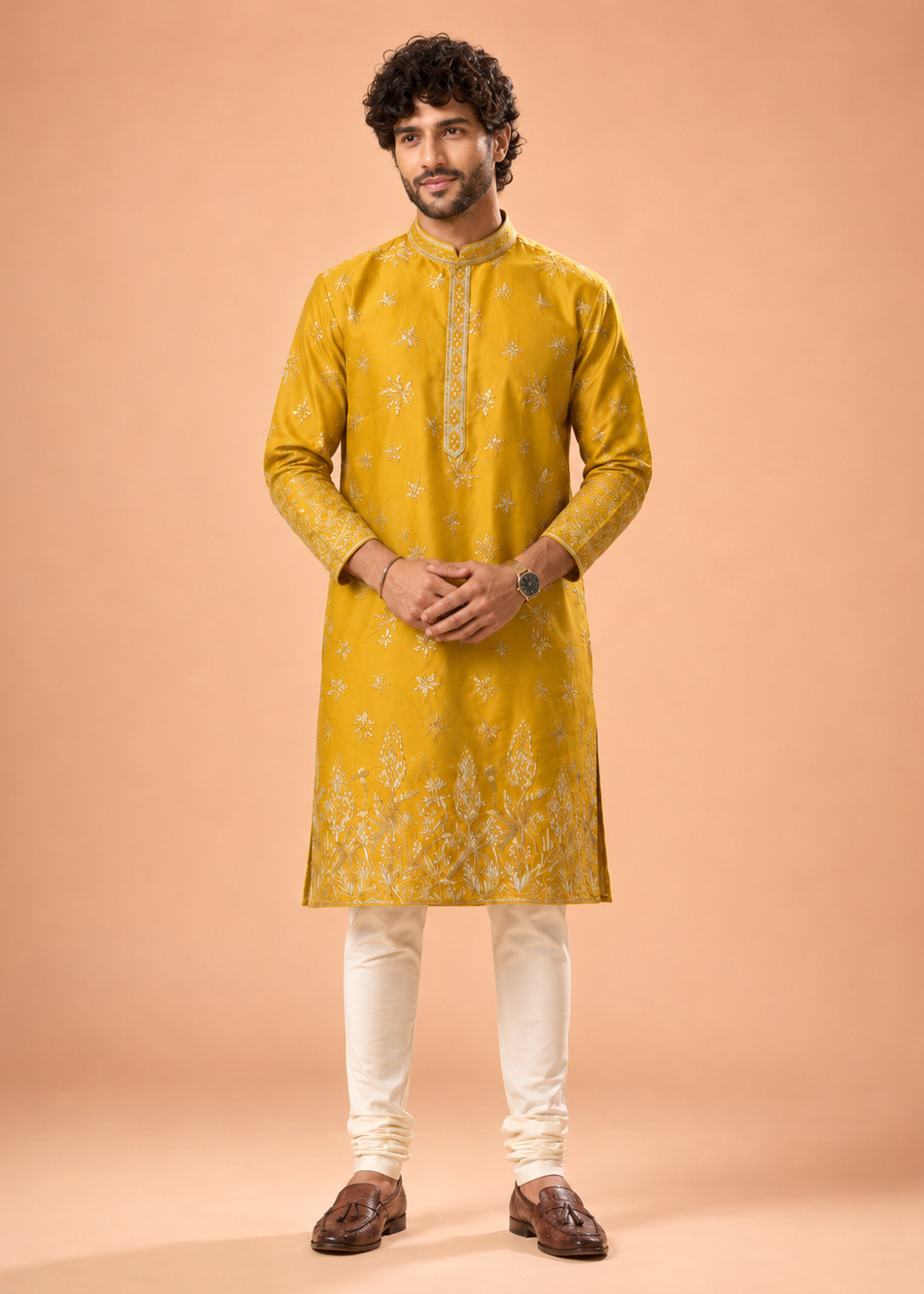 Mustard Embroidered Kurta Trouser Set