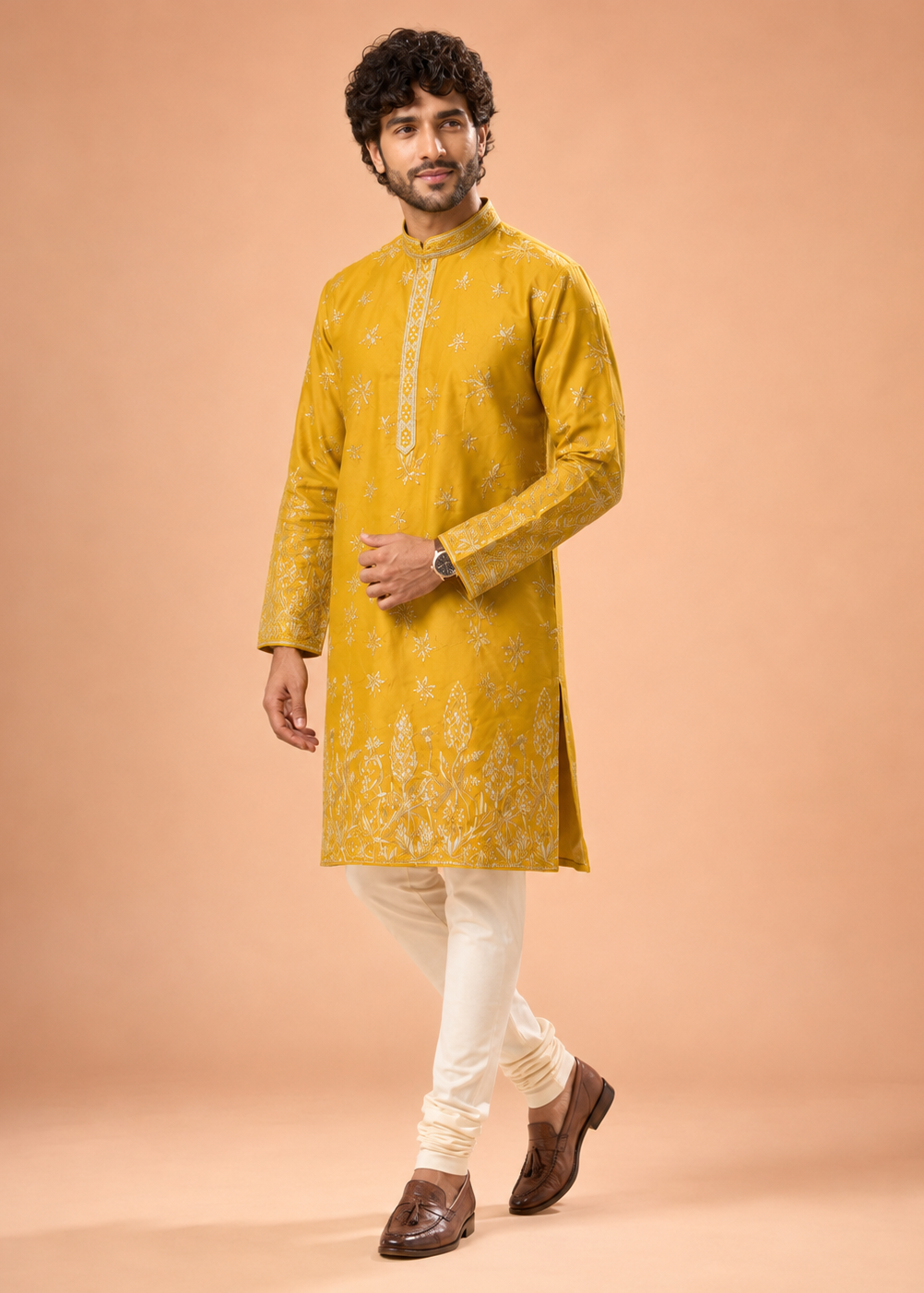Mustard Embroidered Kurta Trouser Set