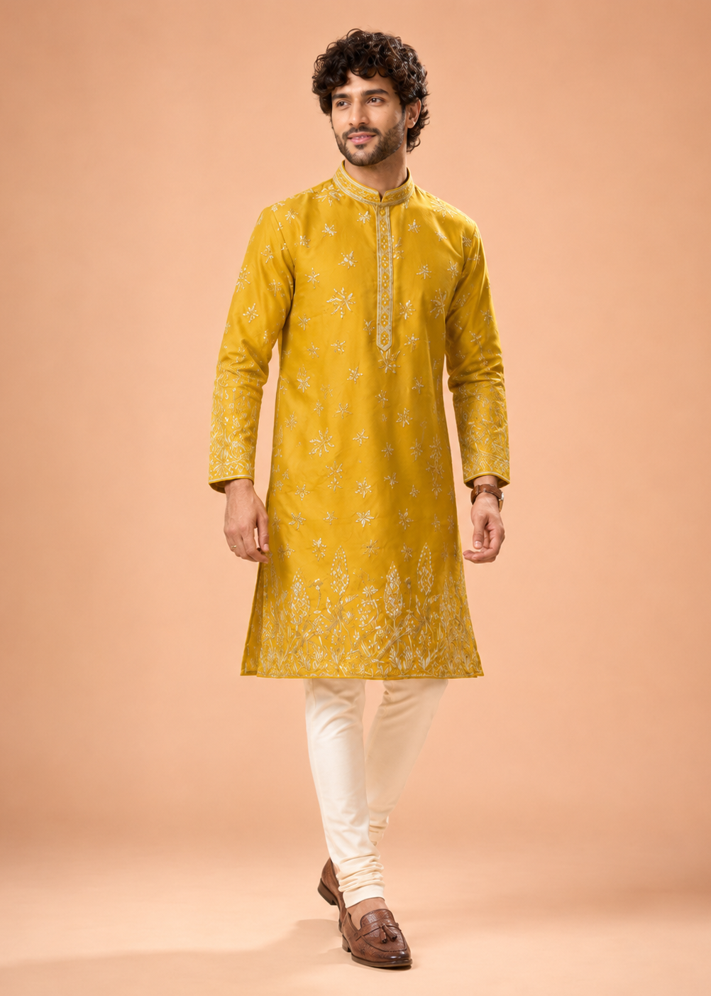 Mustard Embroidered Kurta Trouser Set